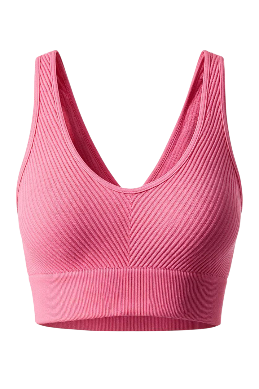 Trestles Clothing Company pink reversible seamless crop cami with ribbed chevron knit texture and v-neckline
