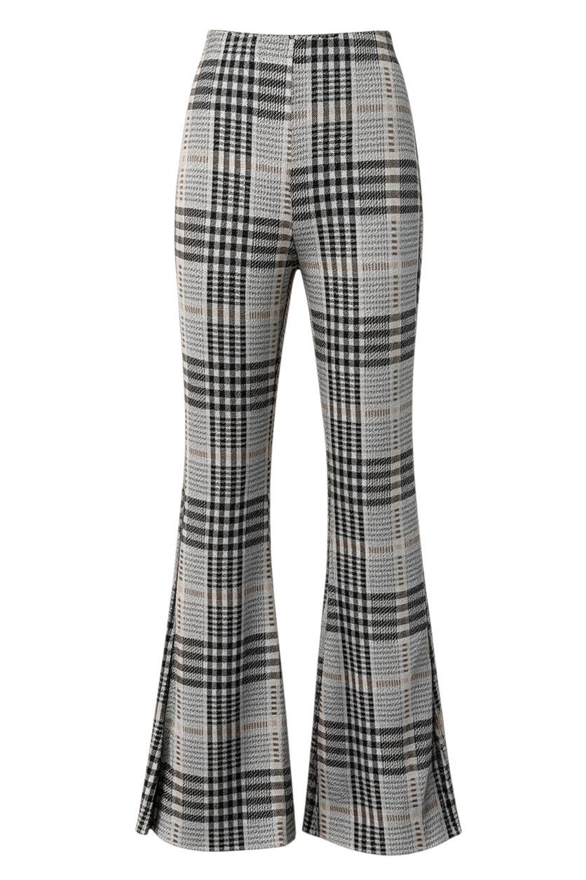 Trestles Clothing Company 70's style polyester bellbottoms featuring a faded black and white plaid knit pattern.