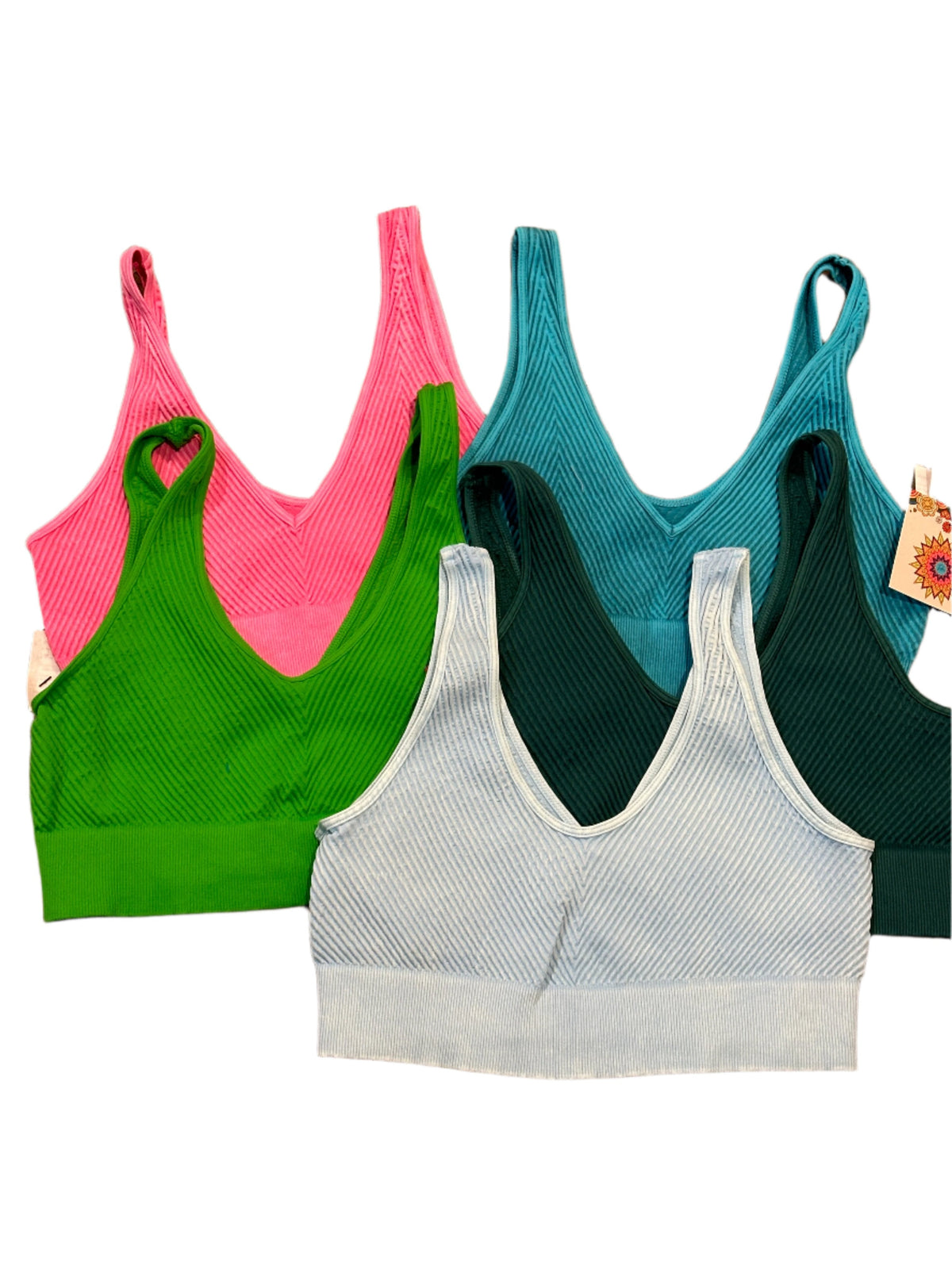 Trestles Clothing Company reversible chevron cami crop tops in assorted vibrant colors with ribbed knit texture