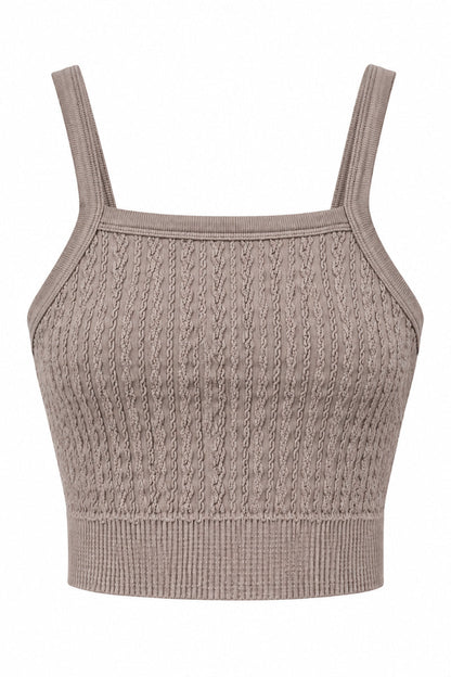 Trestles Clothing Company taupe cabled cropped cami with a square neck and supportive wide elastic band