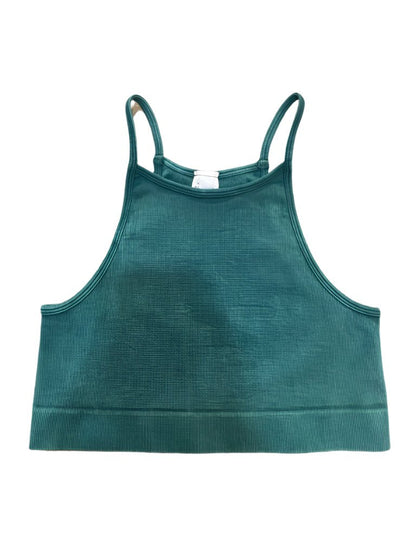 Trestles Clothing Company vintage highneck ribbed cami bra top in teal green with a t-back design.