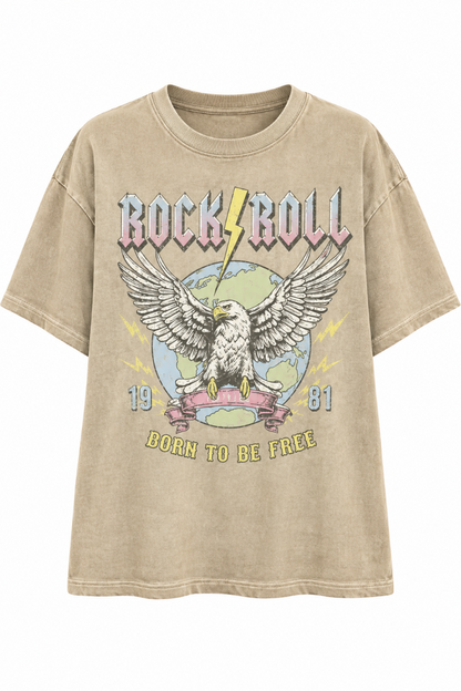 Trestles Clothing Company oversized vintage wash cotton graphic tee with eagle and Rock Roll Born To Be Free print