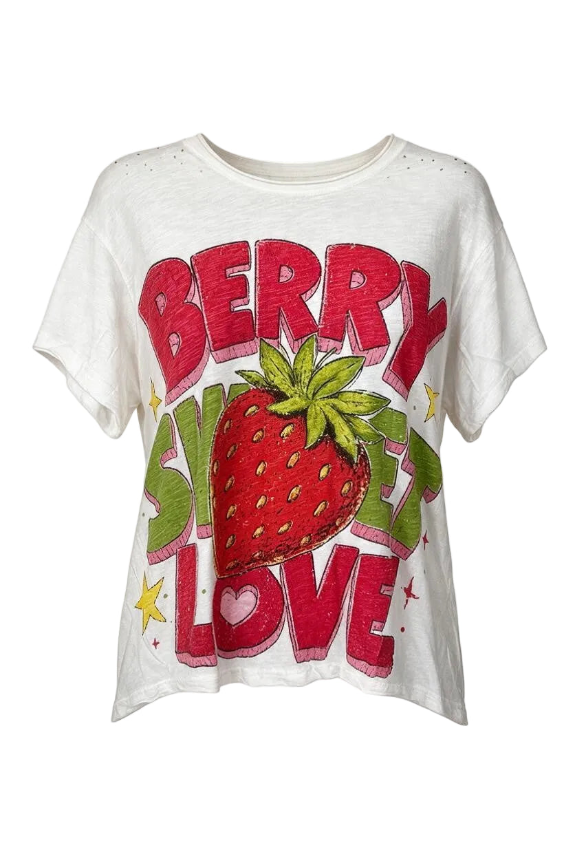 Trestles Clothing Company white cotton vintage-style graphic tee with distressed details and strawberry print