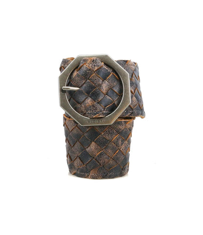 Trestles Clothing Company Bed Stu Dreamweaver belt in distressed brown woven leather with a vintage metal buckle