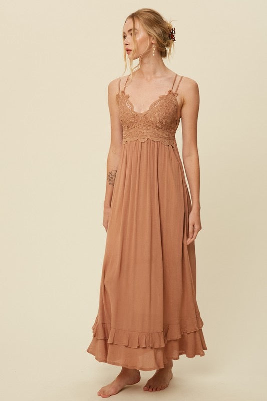 Dusty Coral Melina Lace Dress-Maxi