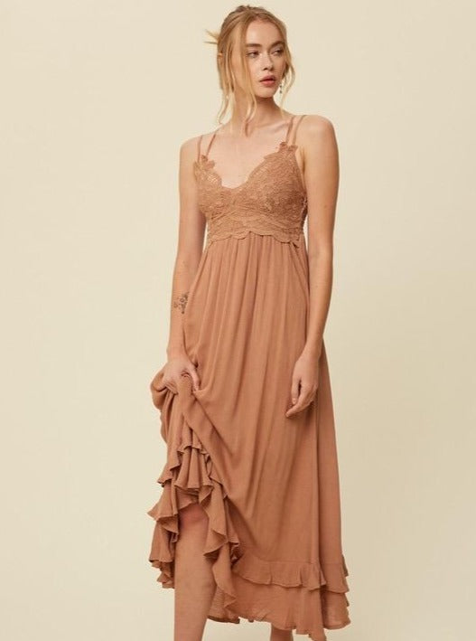 Dusty Coral Melina Lace Dress-Maxi