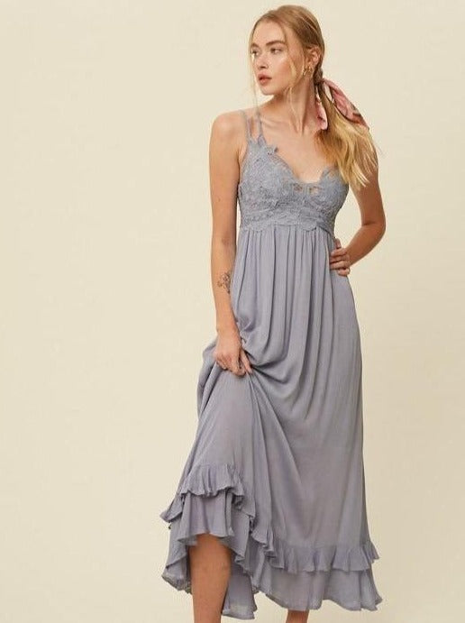 Misty Blue Melina Lace Dress-Maxi