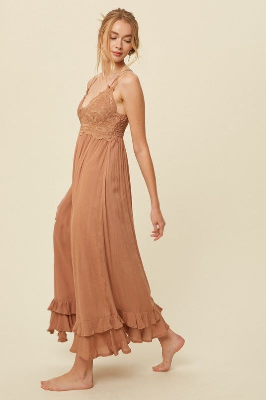 Dusty Coral Melina Lace Dress-Maxi