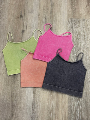 Ribbed Knit Seamless Double Spaghetti Strap Cropped Cami Tank Top (Ash  Rose, LXL)