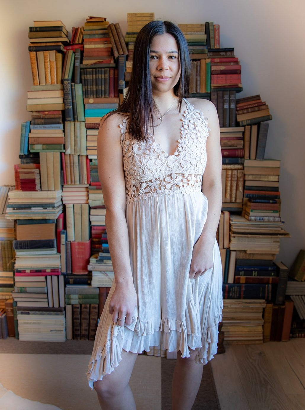Melina Crochet Dress-Natural