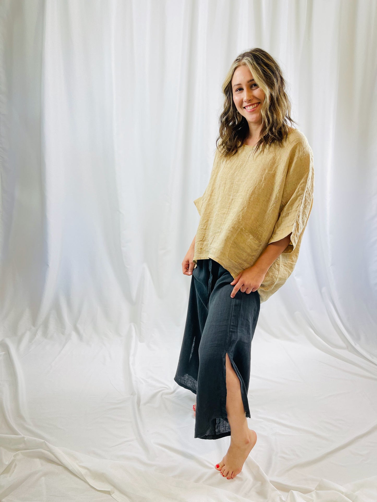 Side Slit Linen Pants