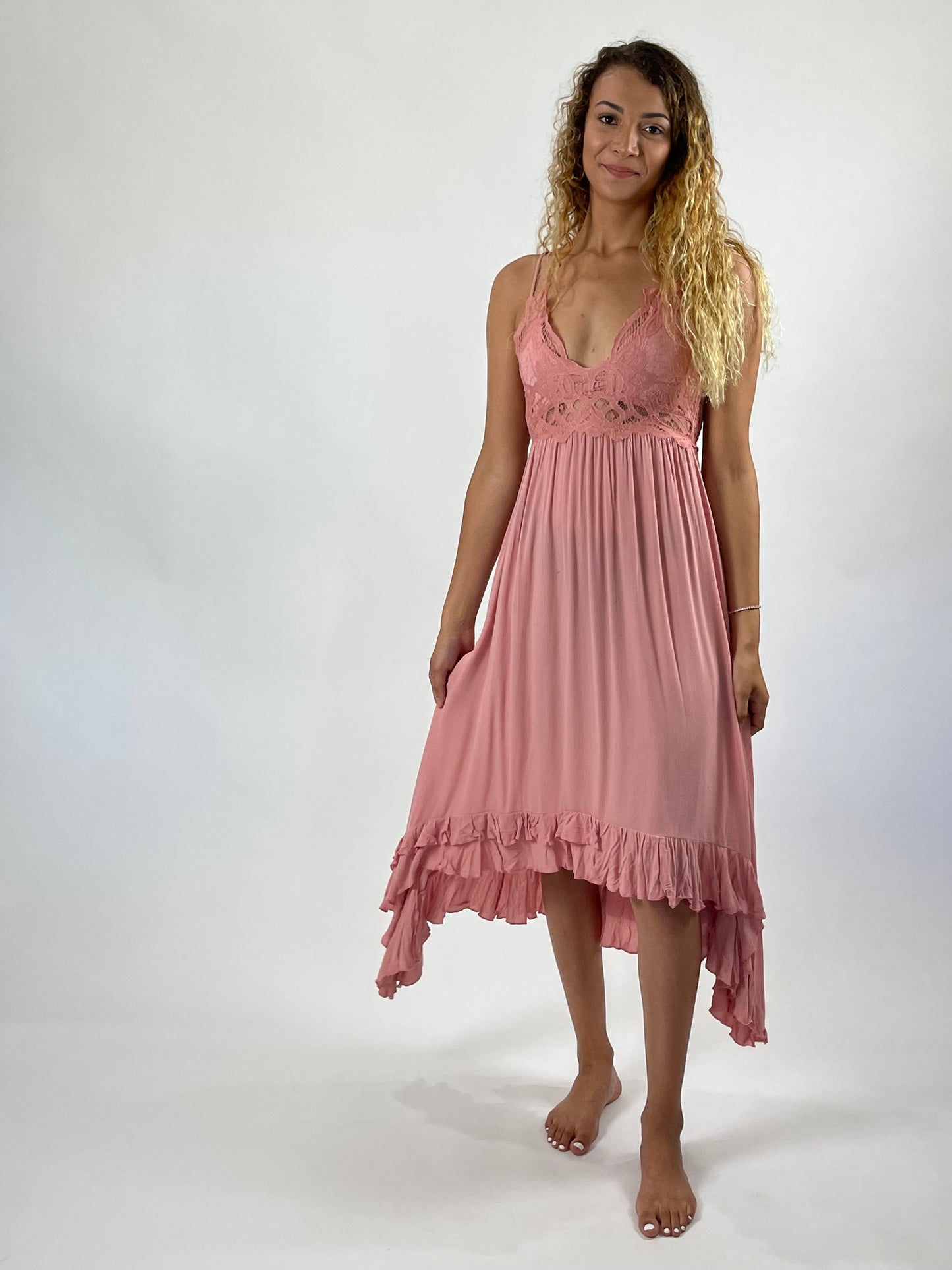 Peach Melina Lace Dress-Midi