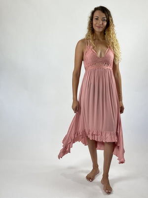 Peach Melina Lace Dress-Midi