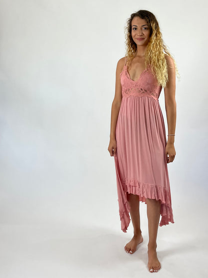 Peach Melina Lace Dress-Midi