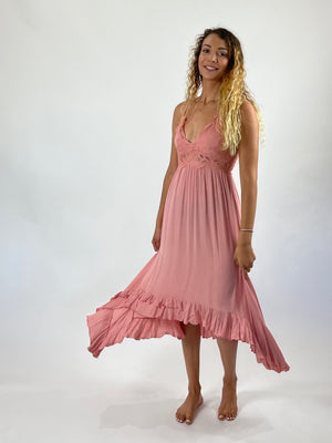 Peach Melina Lace Dress-Midi