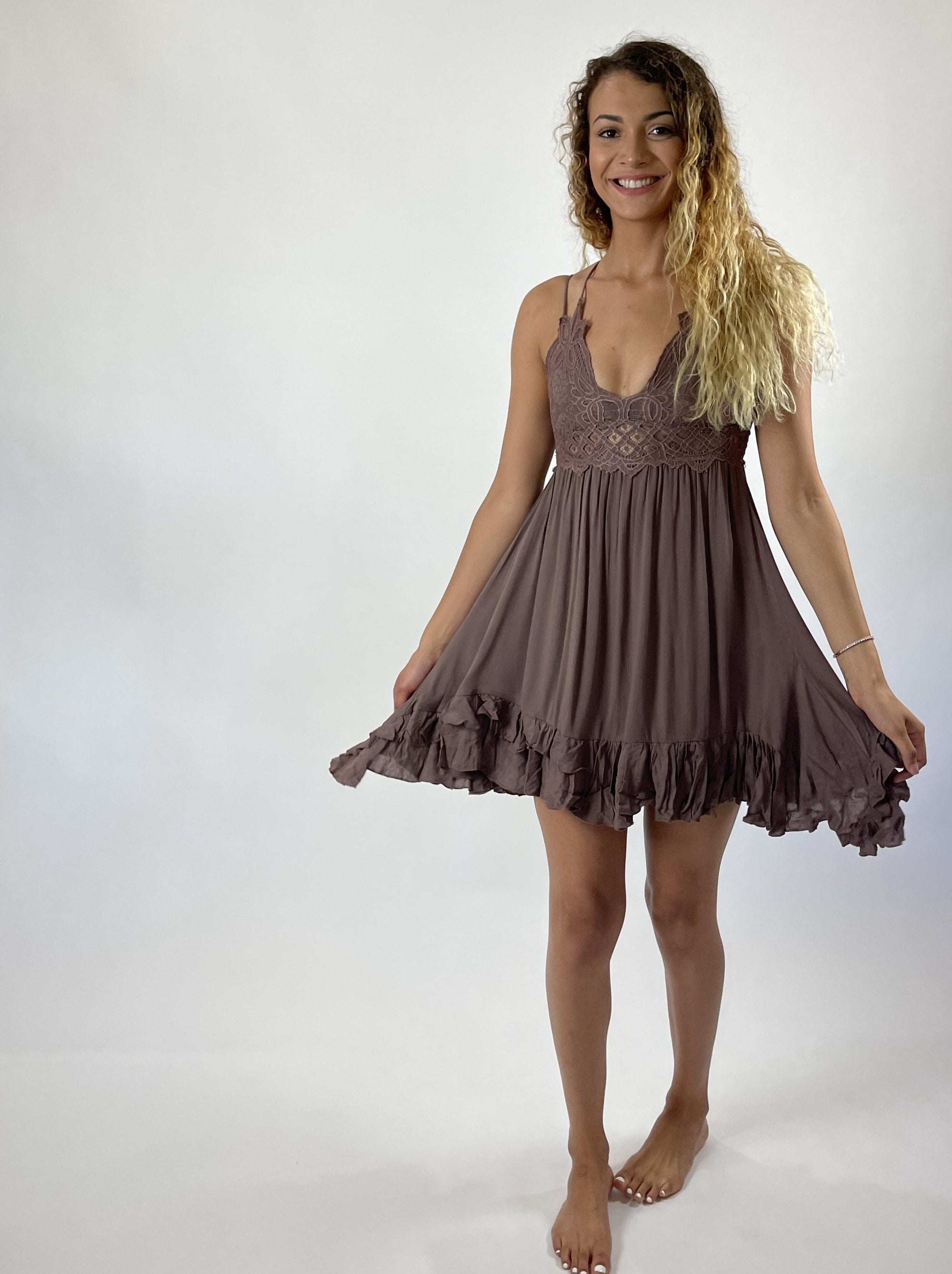 Mocha Melina Lace Dress-Short
