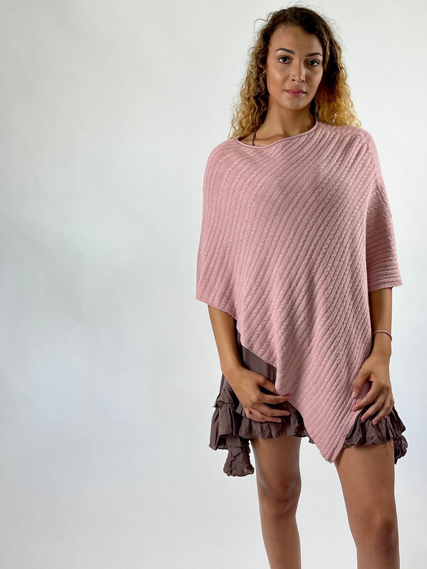 Ribbed Sweater Poncho - Neutral