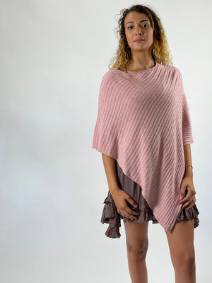 Ribbed Sweater Poncho - Neutral