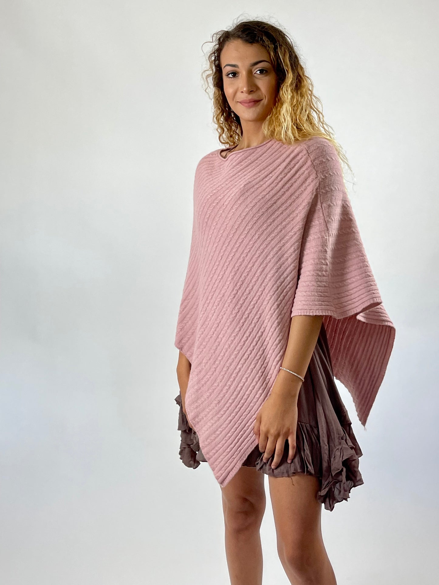 Ribbed Sweater Poncho - Neutral