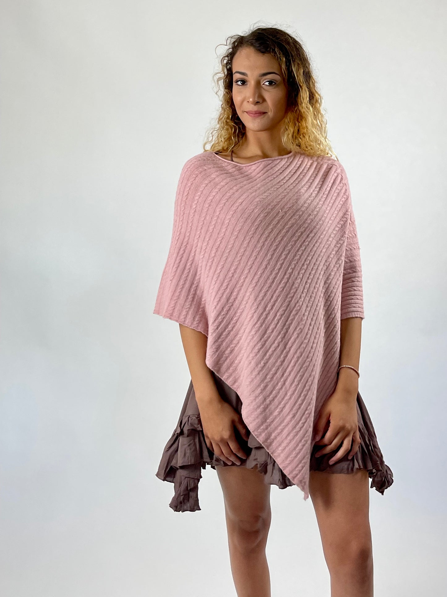 Ribbed Sweater Poncho - Neutral