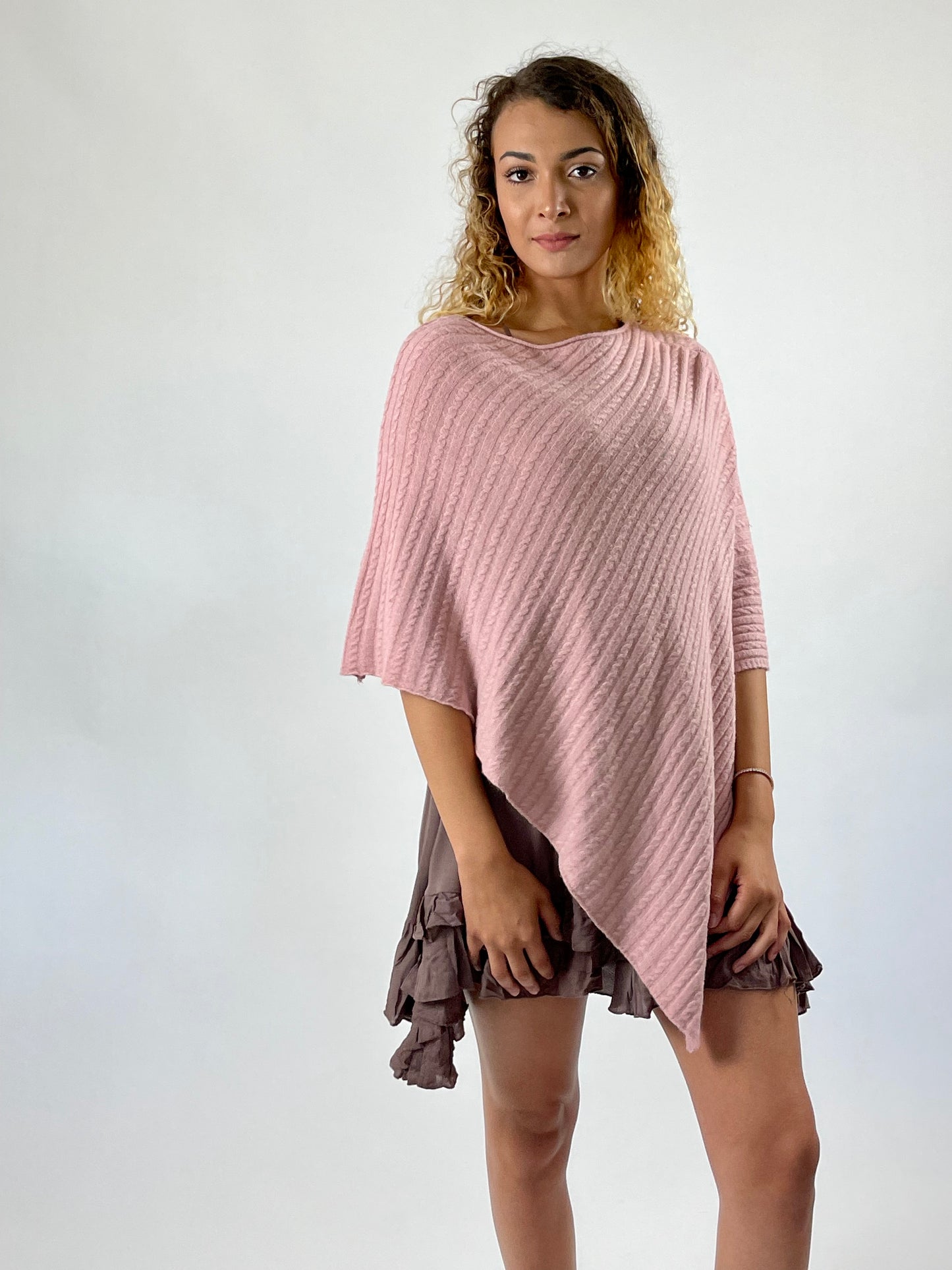 Ribbed Sweater Poncho - Neutral