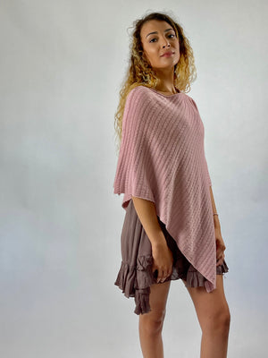 Ribbed Sweater Poncho - Neutral